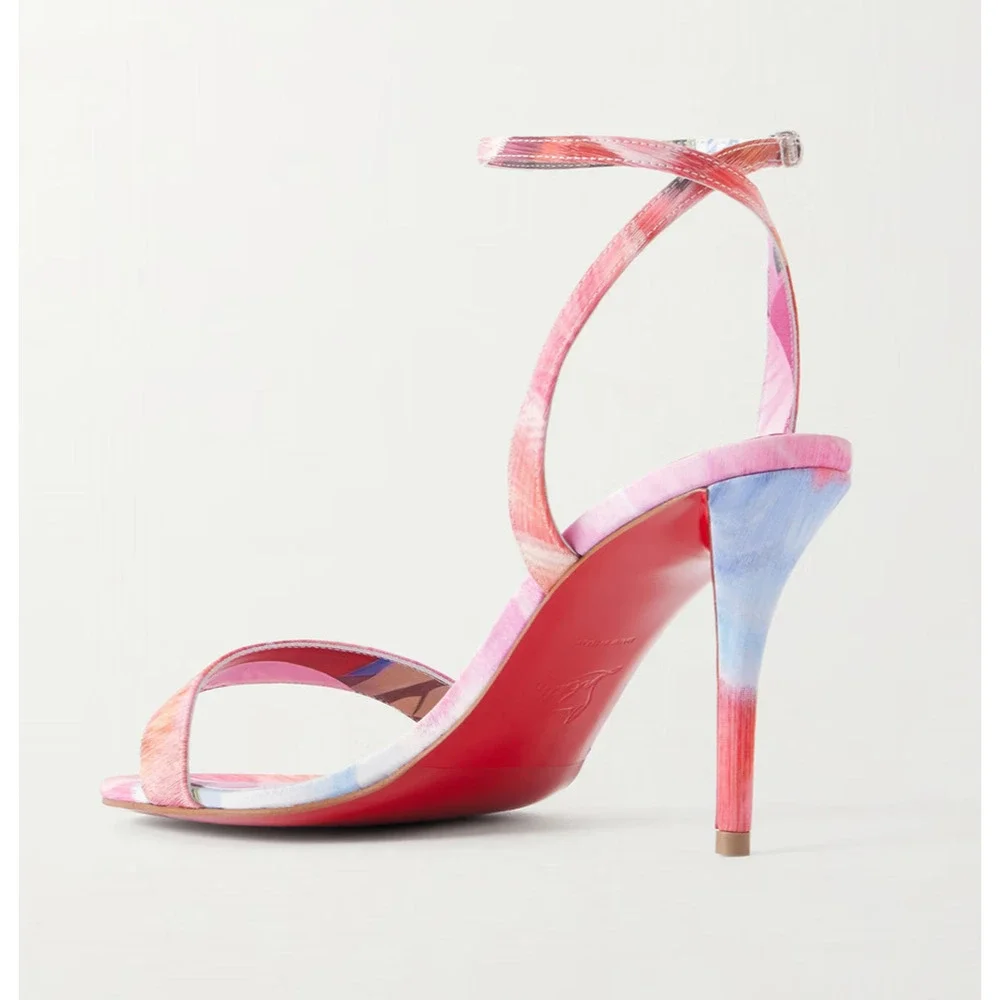 Christian Louboutin Miss Z Sandal 80 Pink Floral Ankle Strap Sandal Heel Pump 36